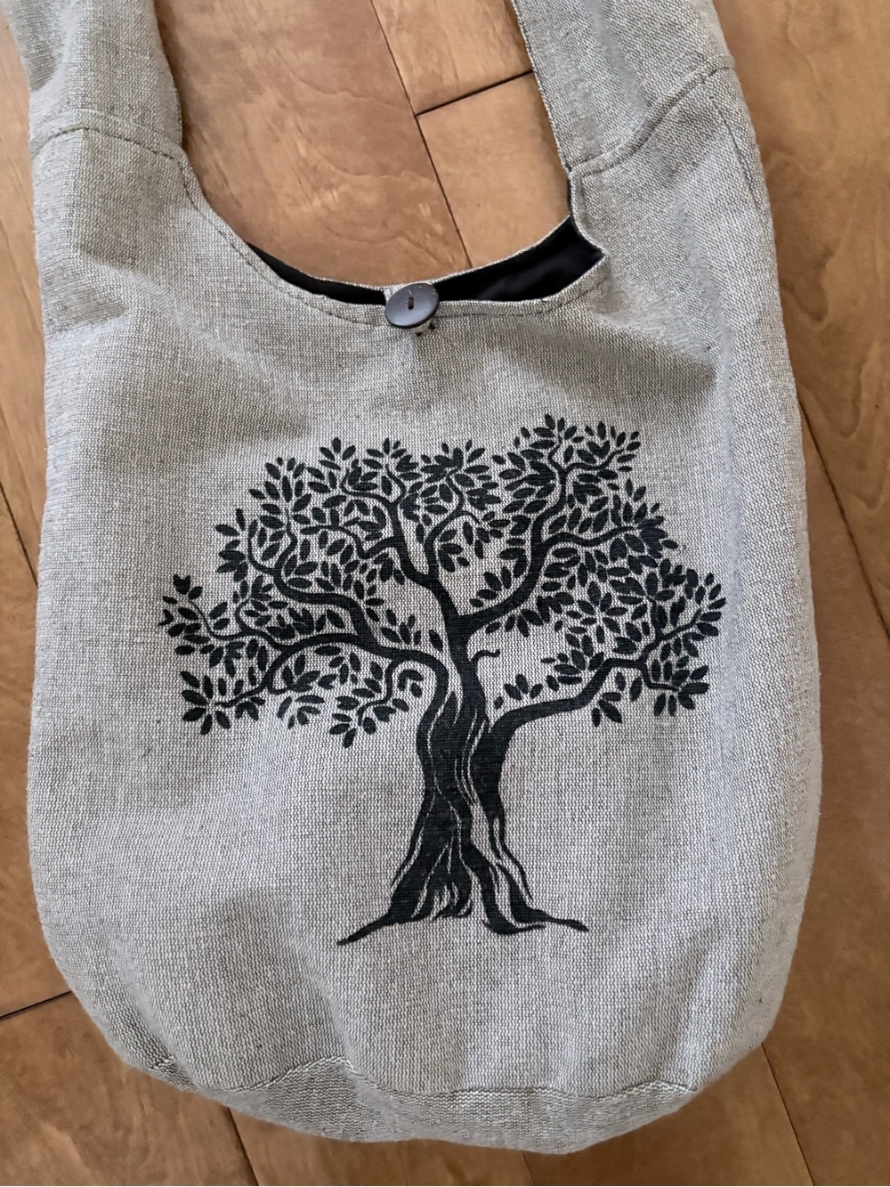 Woven Tree of Life Print crossbody Bag - Gray with Black detail